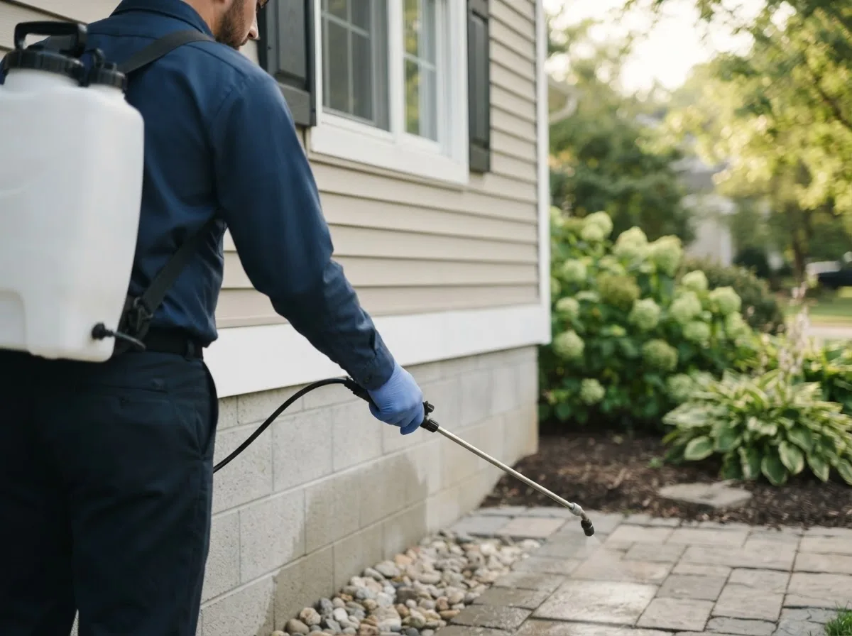 Pest control technician inspecting a home in Swea City, IA